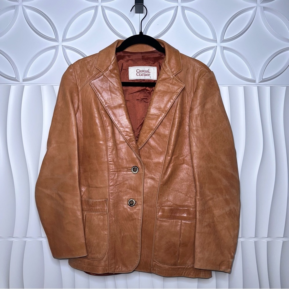 Casual Corner Vintage Leather Blazer Jacket